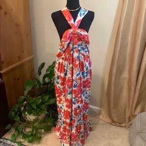 🌹Grace Karin • New Pink, Coral & Blue Floral Maxi Dress